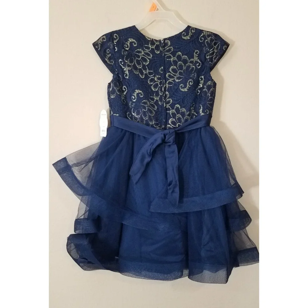 Wonder Nation Girls Holiday‎ Dress Navy Gold Tulle size 7 NEW
